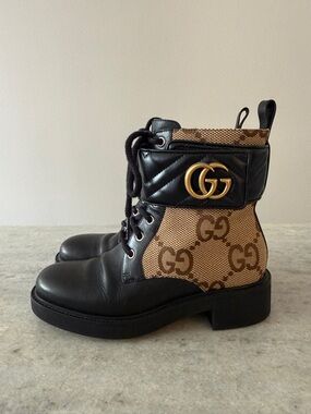 Gucci Flores Calfskin Monogram Maxi GG Ankle Boot